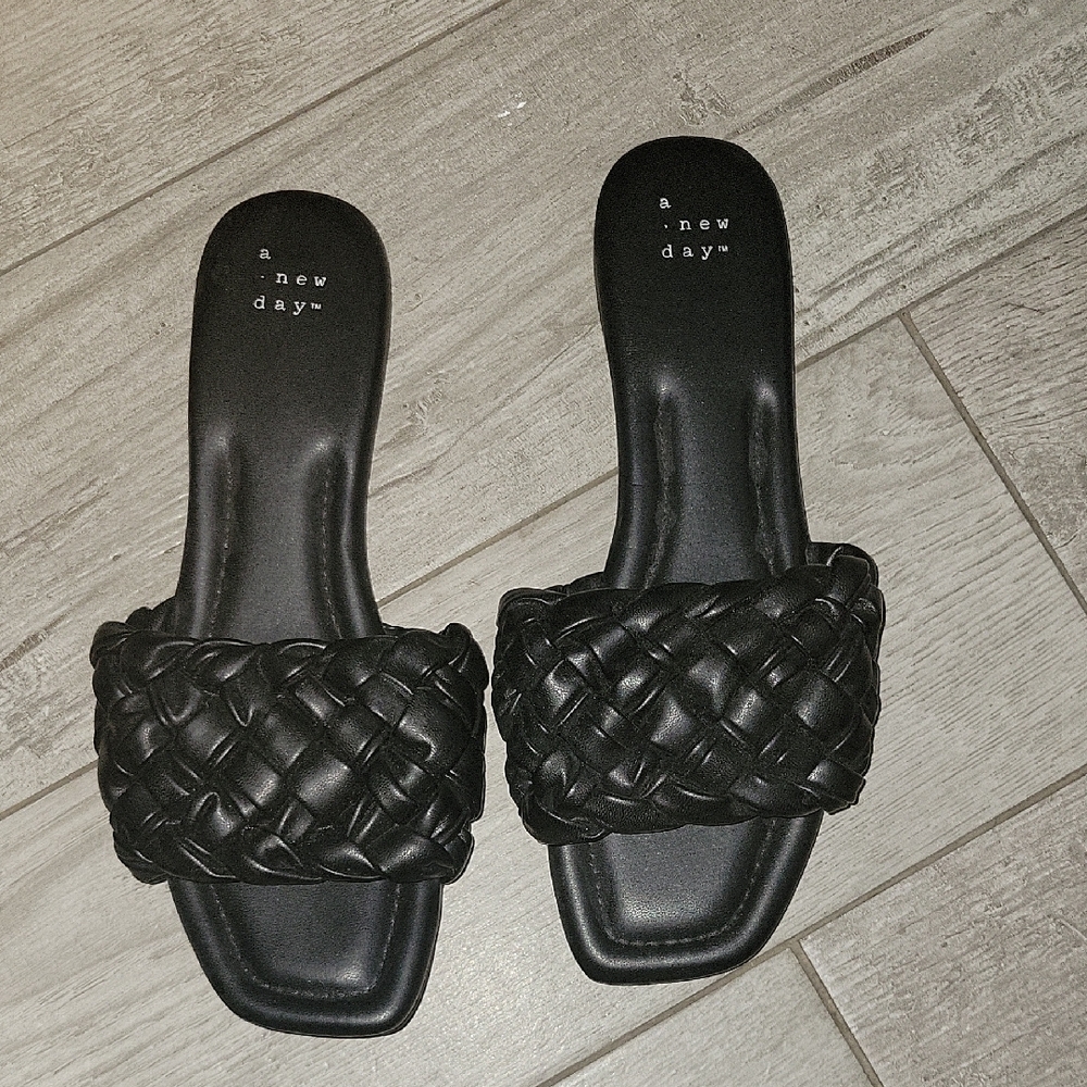 A New Day Black Quilted Sandals with Square Toe